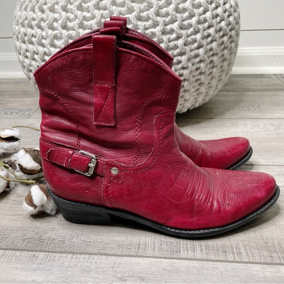 Franco Sarto Shoes - Franco Sarto Waco Leather Western Pull On Ankle Booties Dark Red Size 7.5M